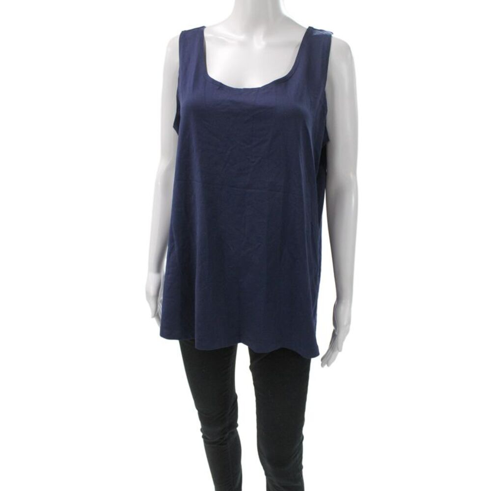 A'Nue Womens Basic Blue Scoop Neck Sleeveless Tank Size 1